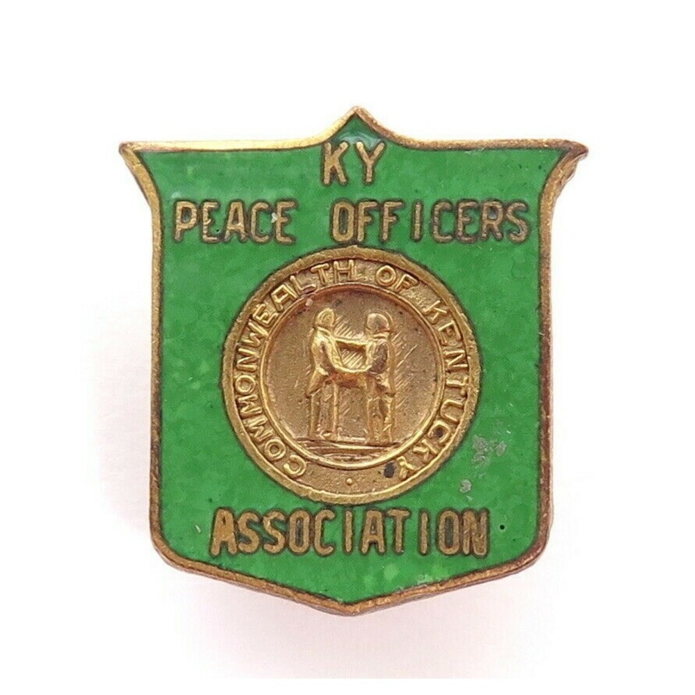 ANTIQUE COMMONWEALTH OF KENTUCKY KY PEACE OFFICERS GREEN ENAMEL GOLD SCREW PIN
